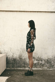 Foral Organza Shirt Set Black