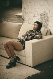 Foral Organza Shirt Set Black