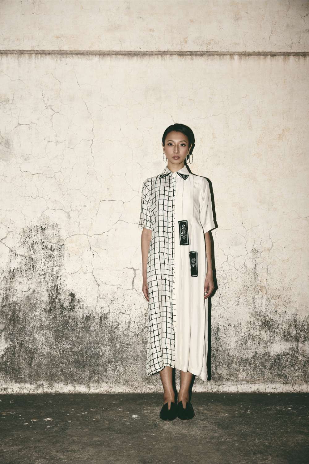Grid Pleat Dress