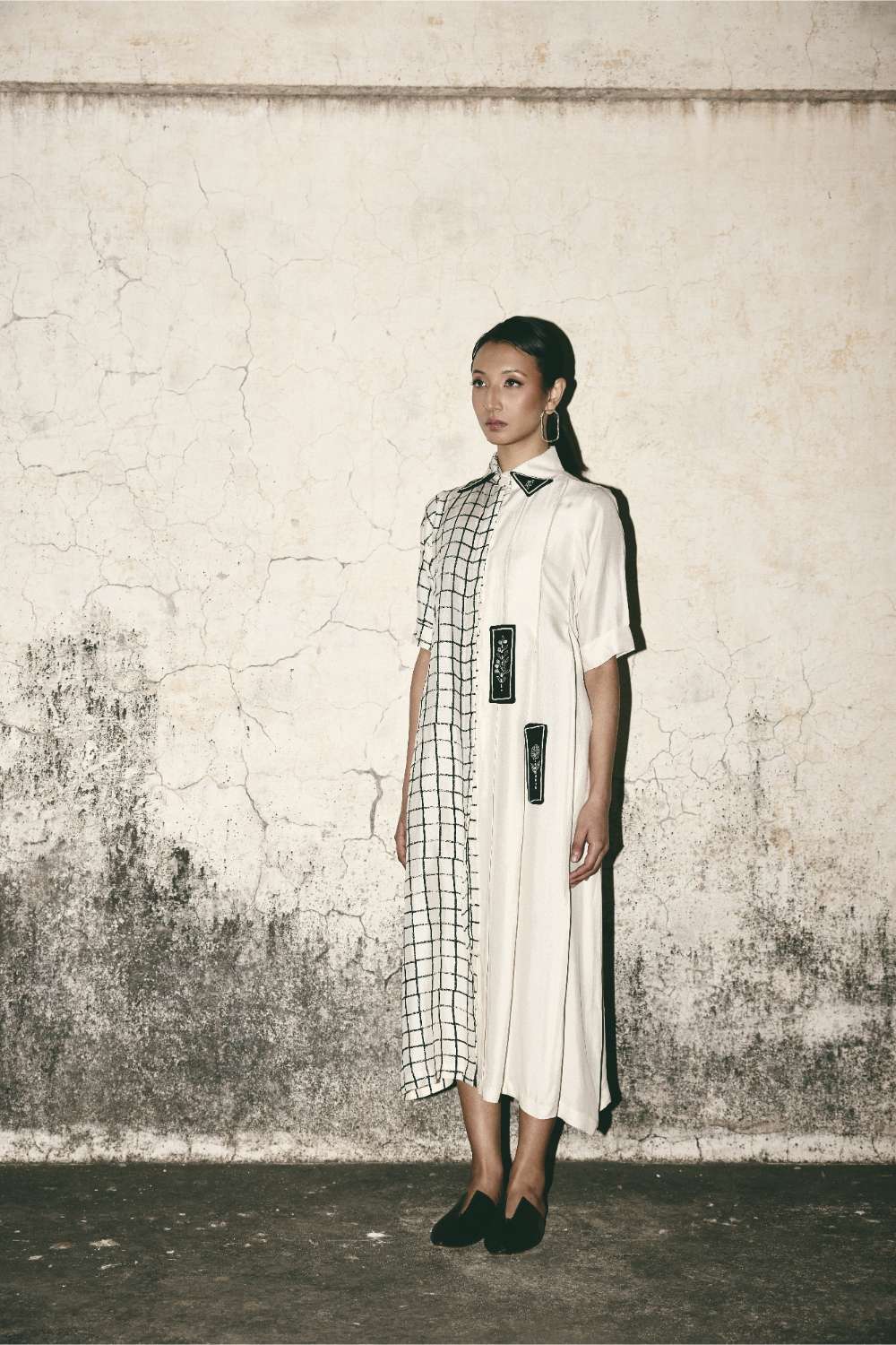 Grid Pleat Dress