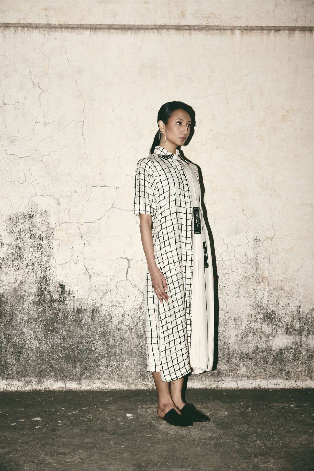 Grid Pleat Dress