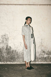 Grid Pleat Dress
