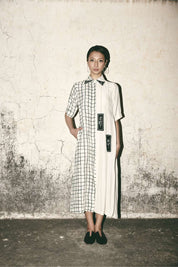 Grid Pleat Dress