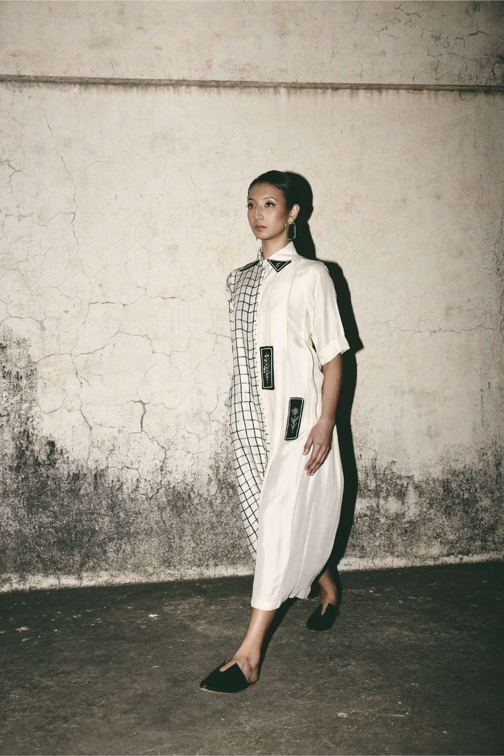 Grid Pleat Dress