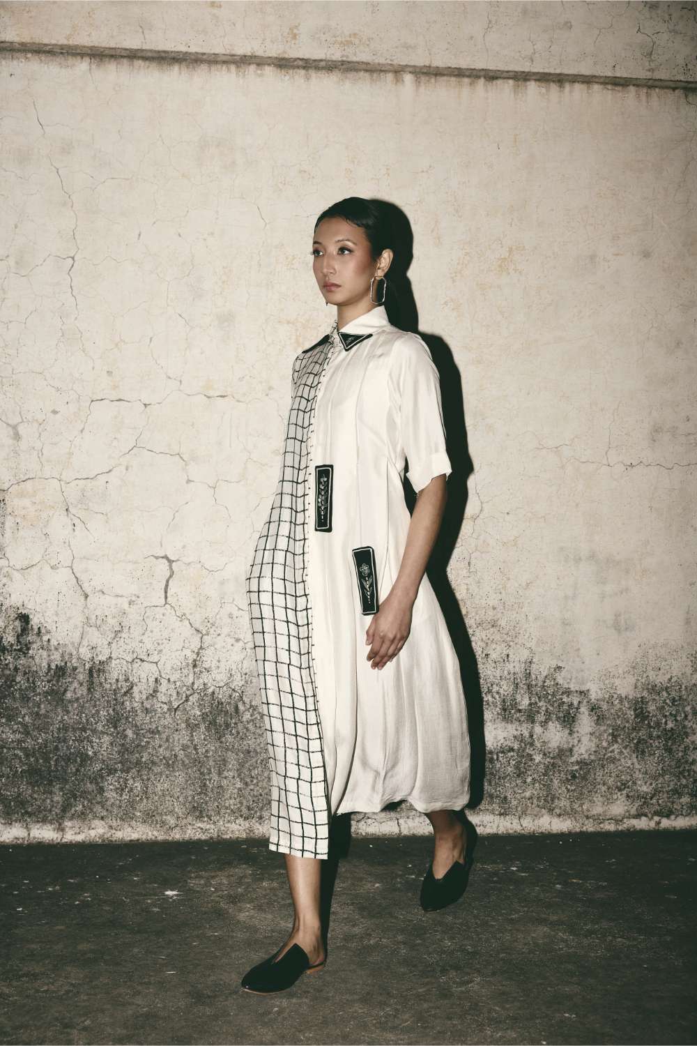 Grid Pleat Dress