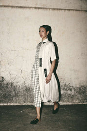 Grid Pleat Dress