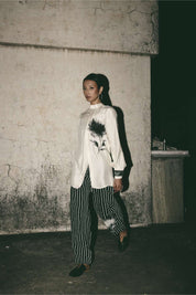 Stripe Comfort Shirt with Bloom Barrel Pants