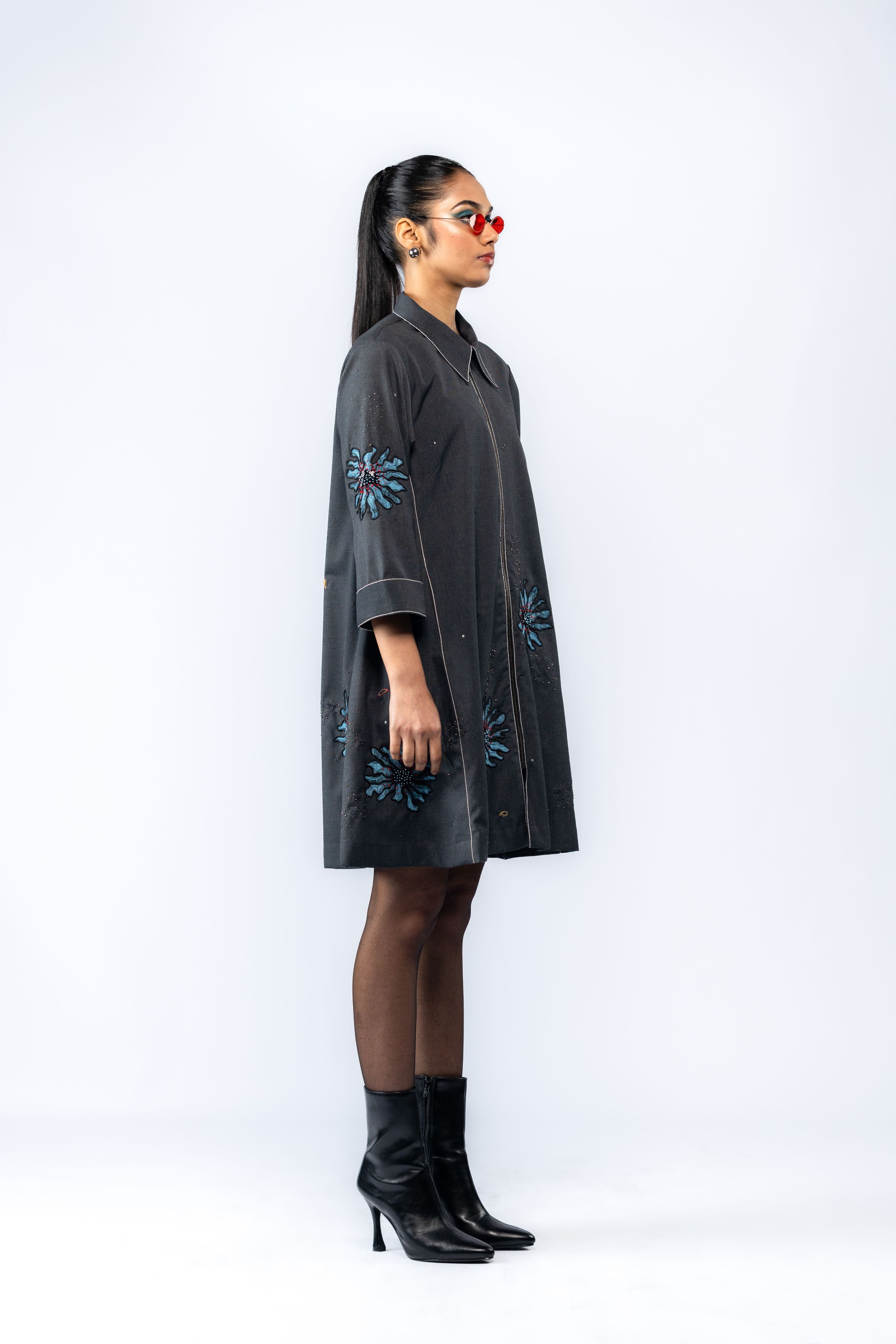 Hand Embroidered Floral Flared Dress
