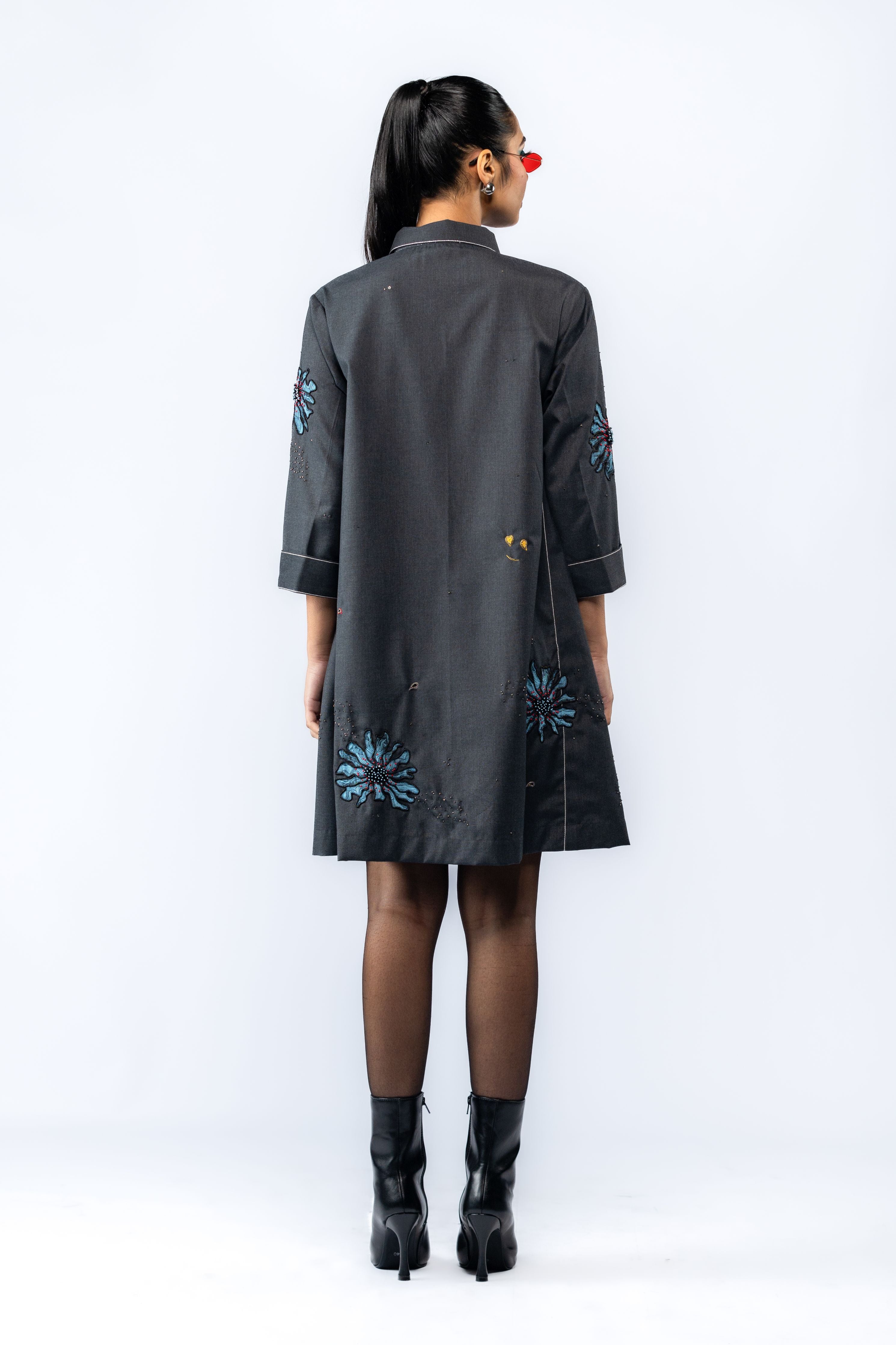 Hand Embroidered Floral Flared Dress