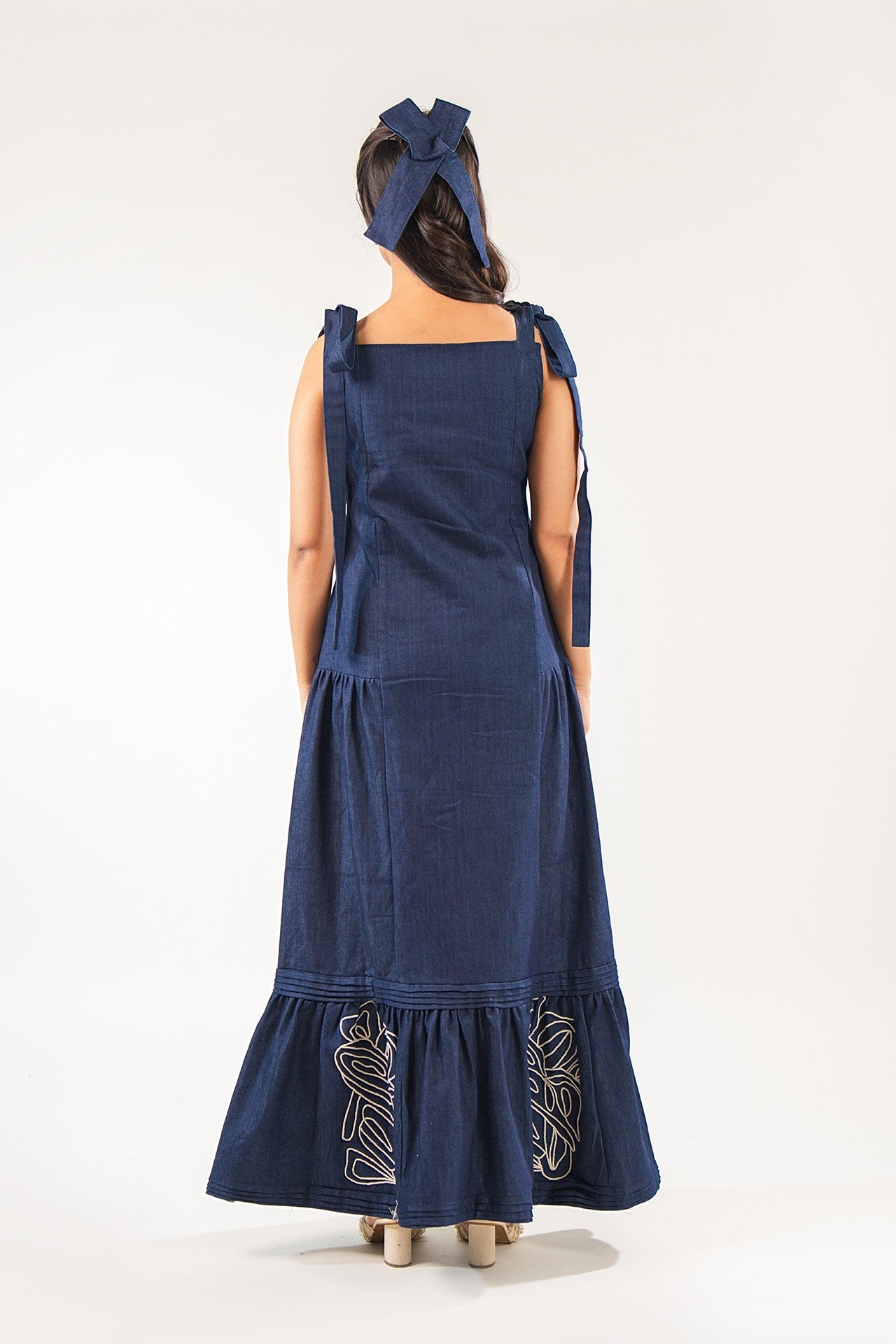 Cord Embroidered Denim Maxi