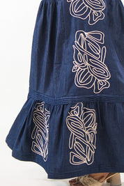 Cord Embroidered Denim Maxi