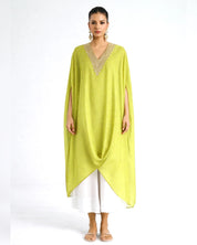 Bandhej Green Lime & Gold V Neck Kurta Set