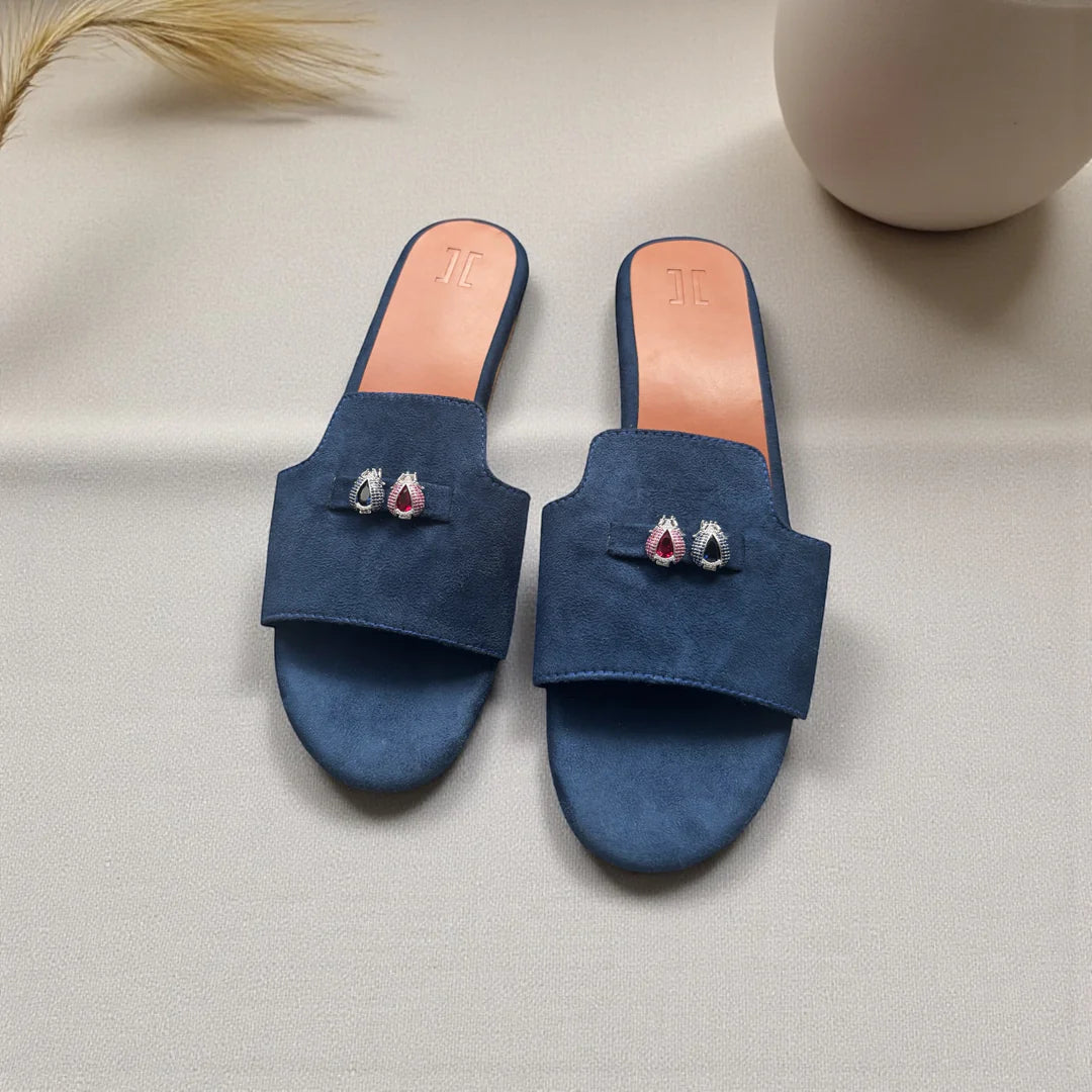 Suede Charm Mules Blue 3 Charms