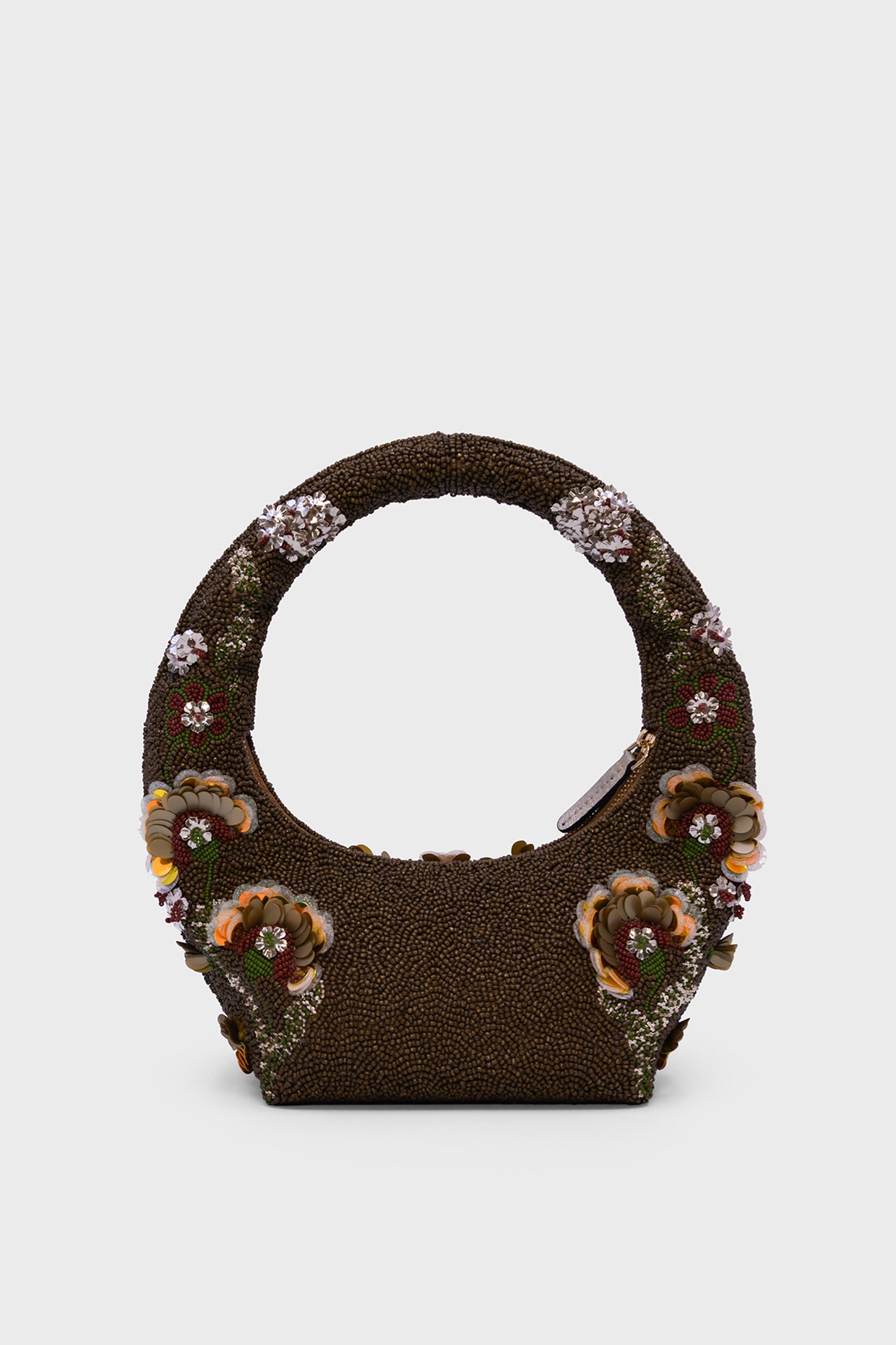 Amber Arc Brown Beaded Bag