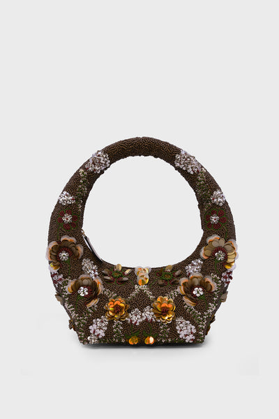Amber Arc Brown Beaded Bag