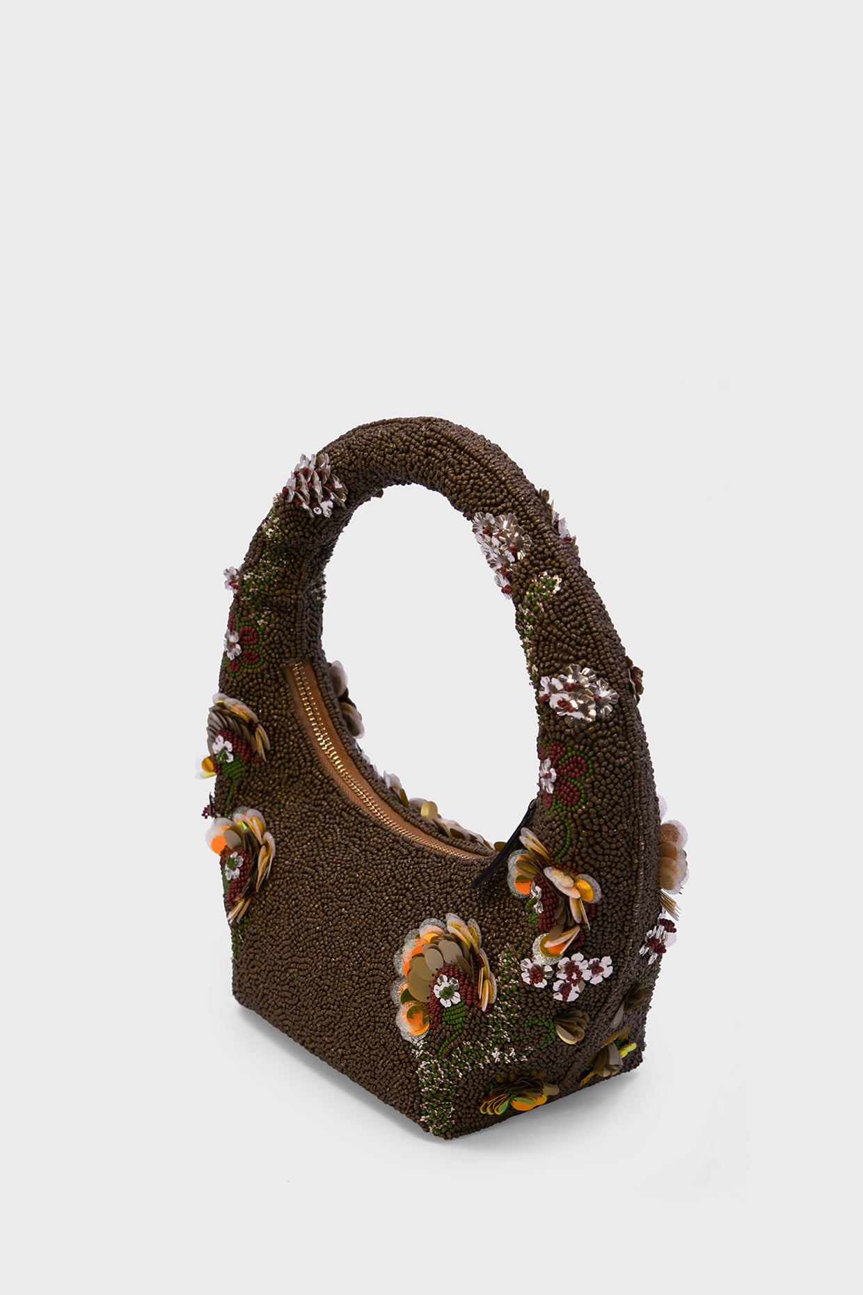 Amber Arc Brown Beaded Bag