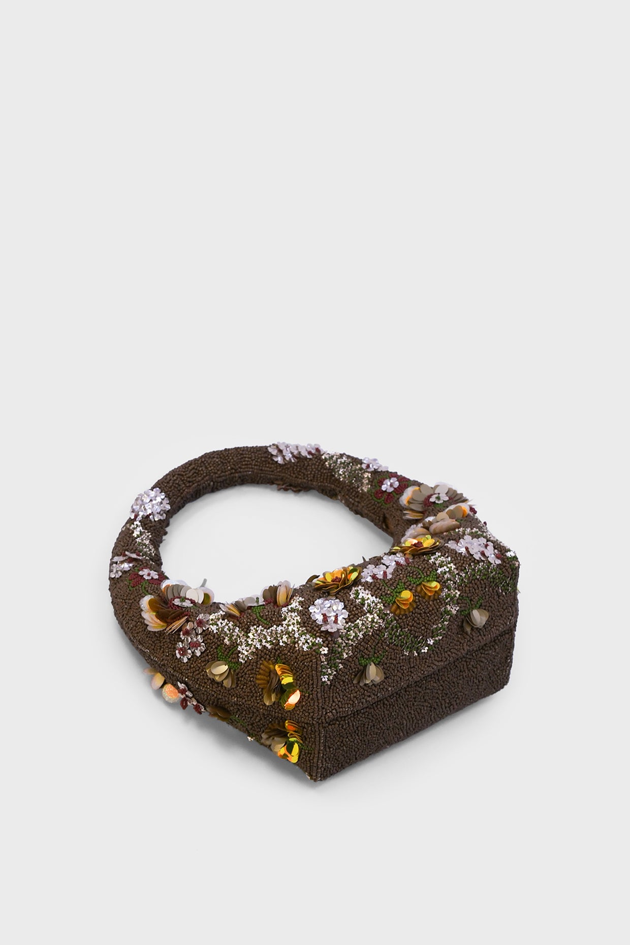 Amber Arc Brown Beaded Bag