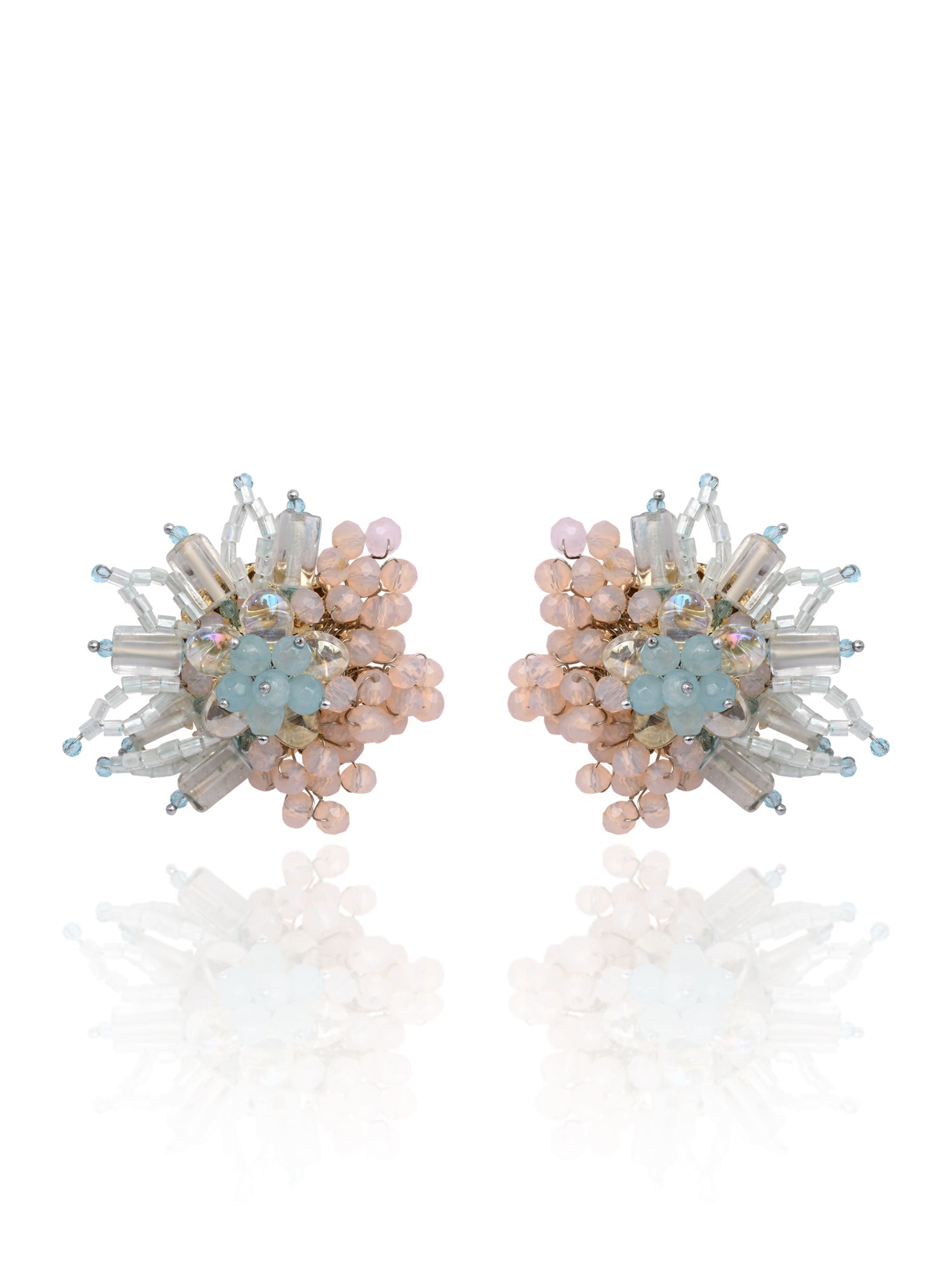 Round Peach And Turq Earrings For Everyday Look