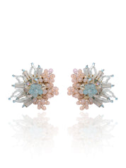 Round Peach And Turq Earrings For Everyday Look