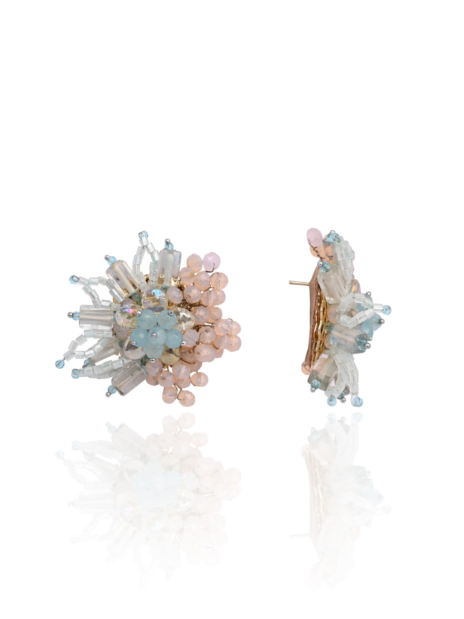 Round Peach And Turq Earrings For Everyday Look