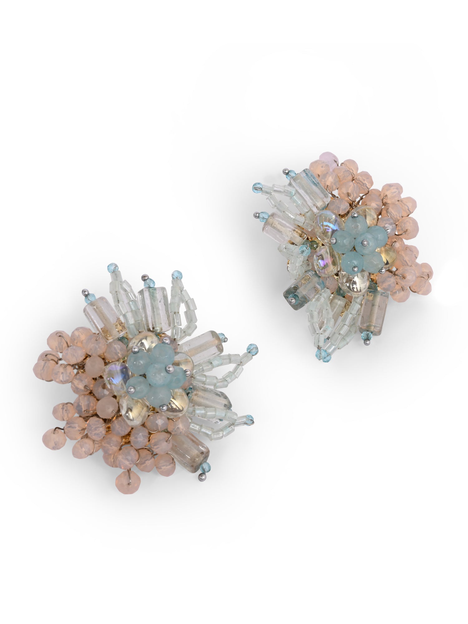 Round Peach And Turq Earrings For Everyday Look