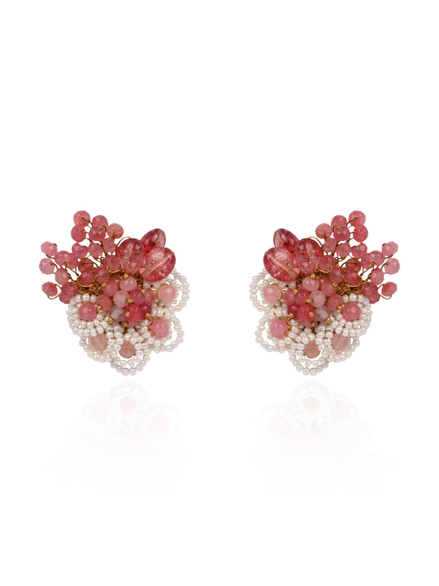 Cherry Red Stone Round Earrings