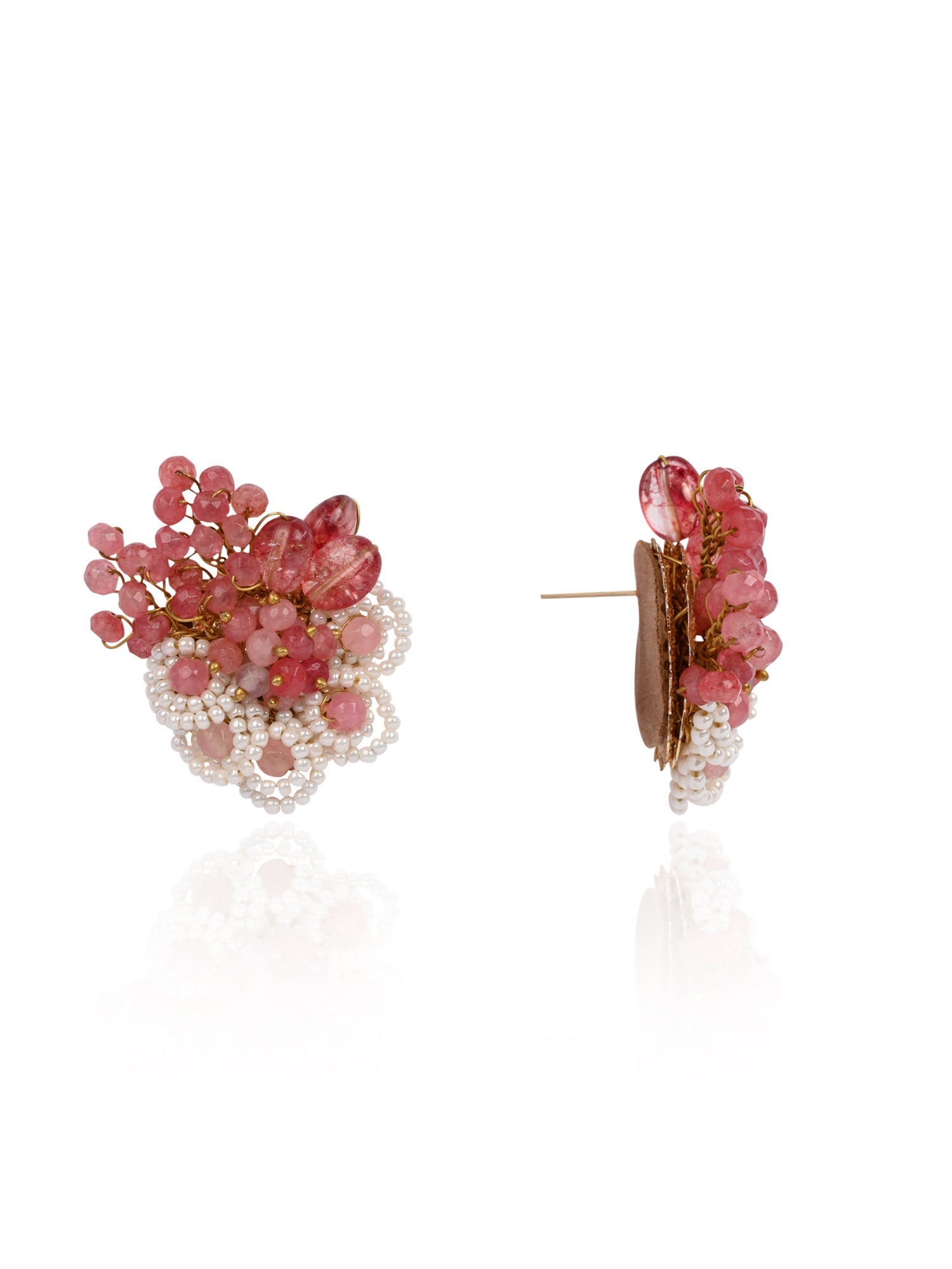 Cherry Red Stone Round Earrings