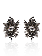 Modern Black And Silver Plated Stone Stud Earrings