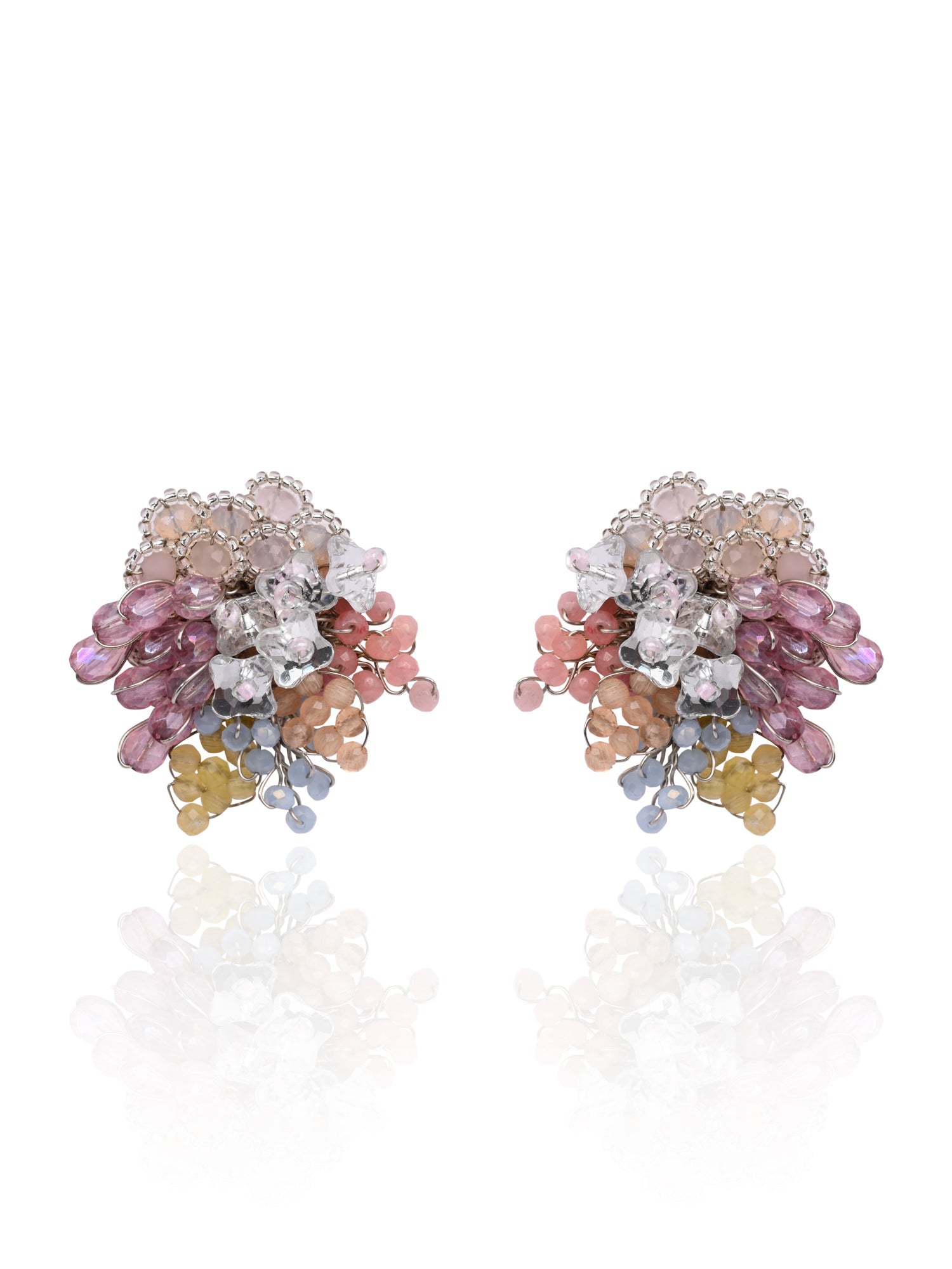 Colourful Crystal Button Earrings For Haldi Mehendi Wedding
