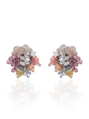Colourful Crystal Button Earrings For Haldi Mehendi Wedding