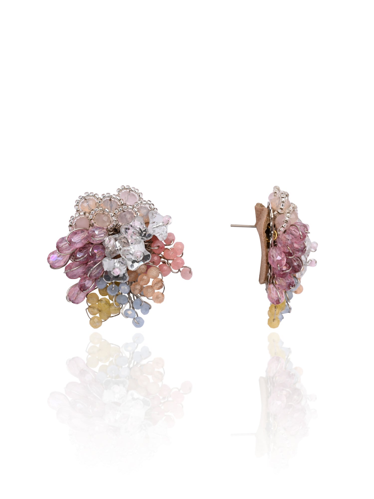 Colourful Crystal Button Earrings For Haldi Mehendi Wedding
