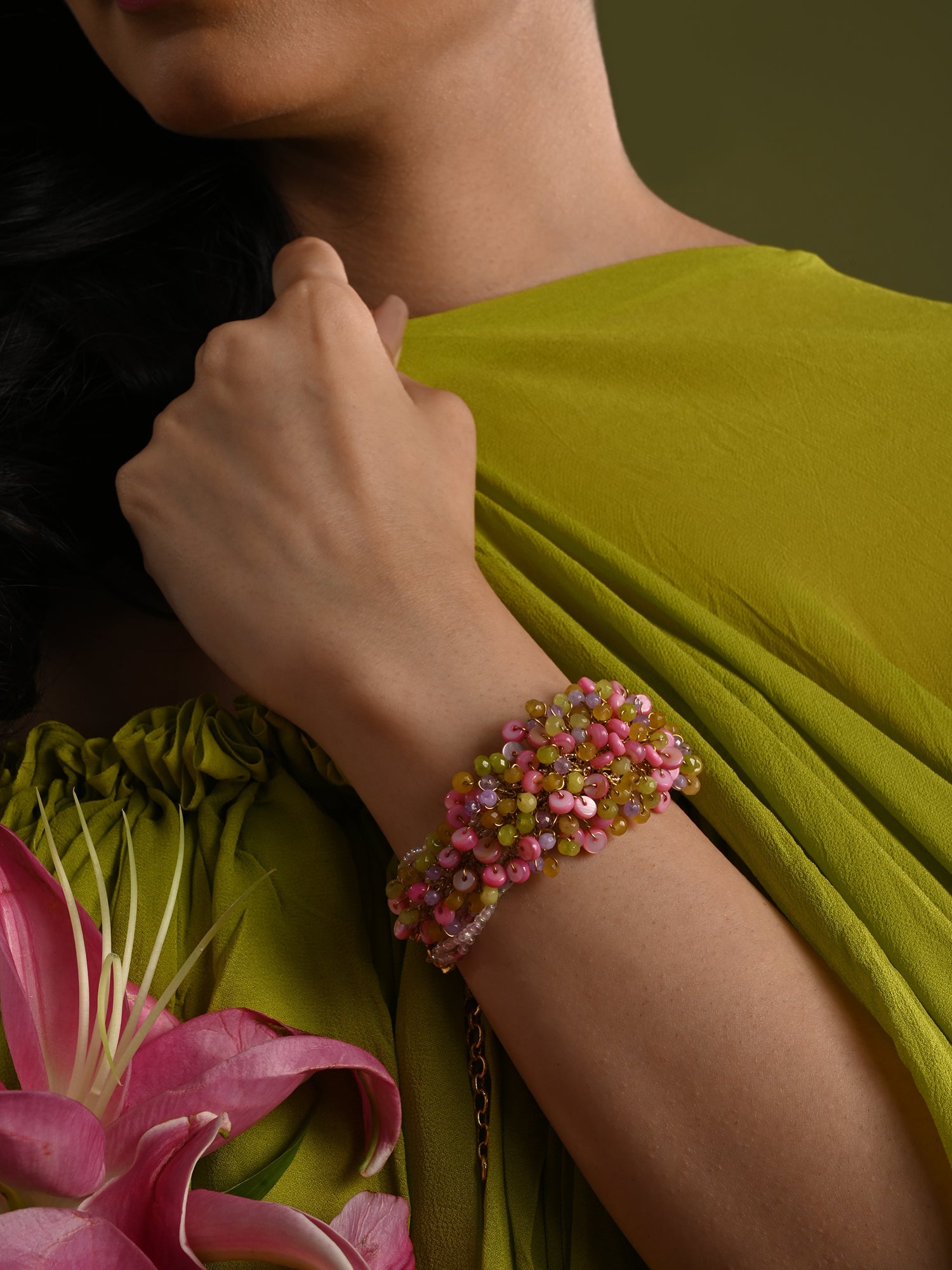 Rose Pink Green Fashion Adjustable Bangle Bracelet For Women