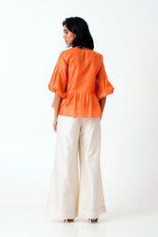 Sunset Orange Toni Set Multi Knot Peplum Top with Slip & Pants