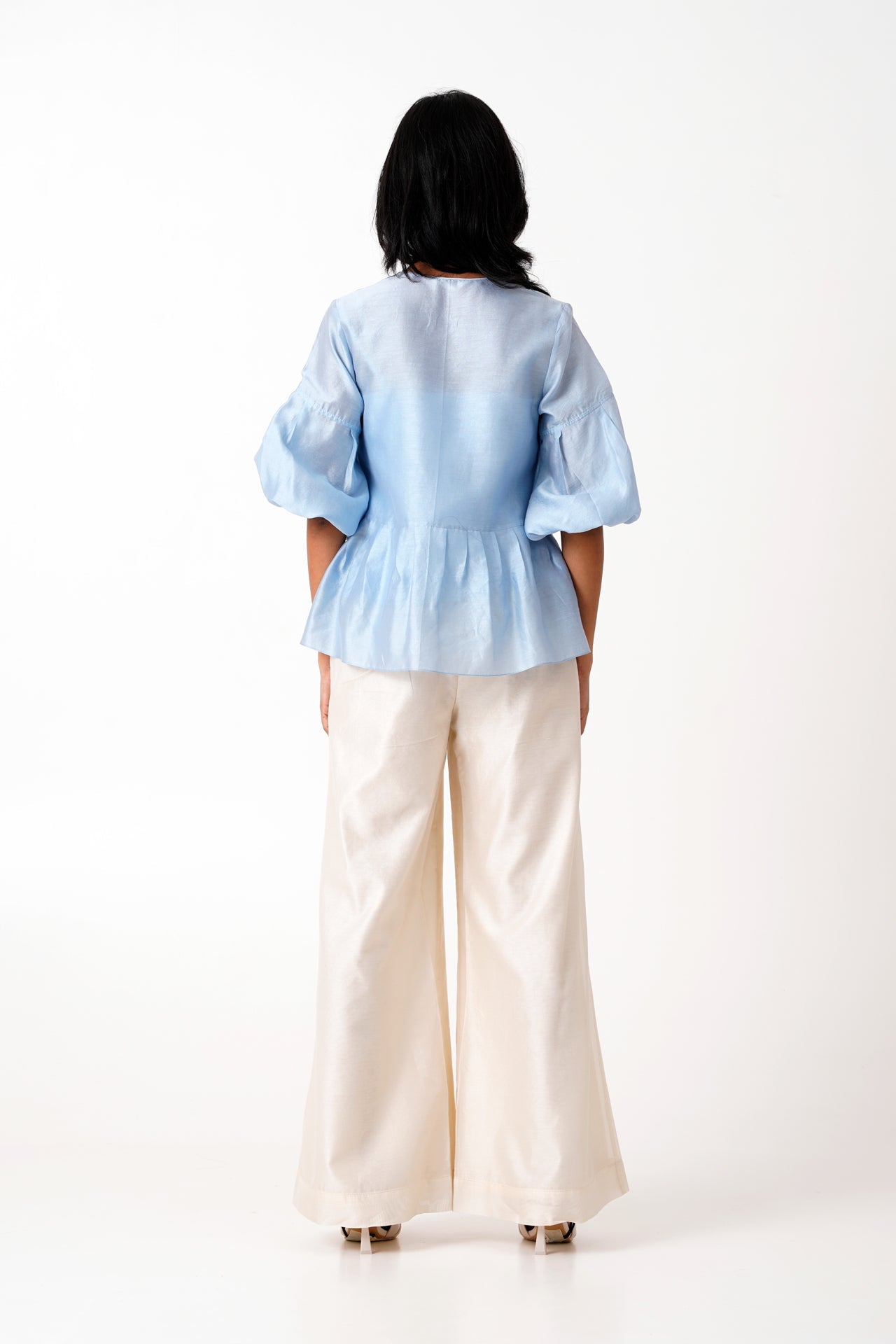 Ice Blue Toni Set Multi Knot Peplum Top with Slip & Pants