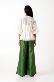 Ivory Toni Set Multi Knot Peplum Top with Slip & Pine Green Pants
