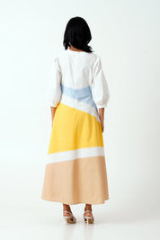 Sahar Multi Panelled Long Dress with Belt