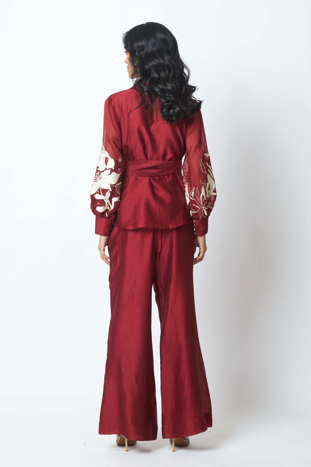 Burgandy Reva Blazer Wrap Top & Wide Leg Pant