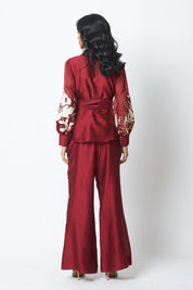 Burgandy Reva Blazer Wrap Top & Wide Leg Pant