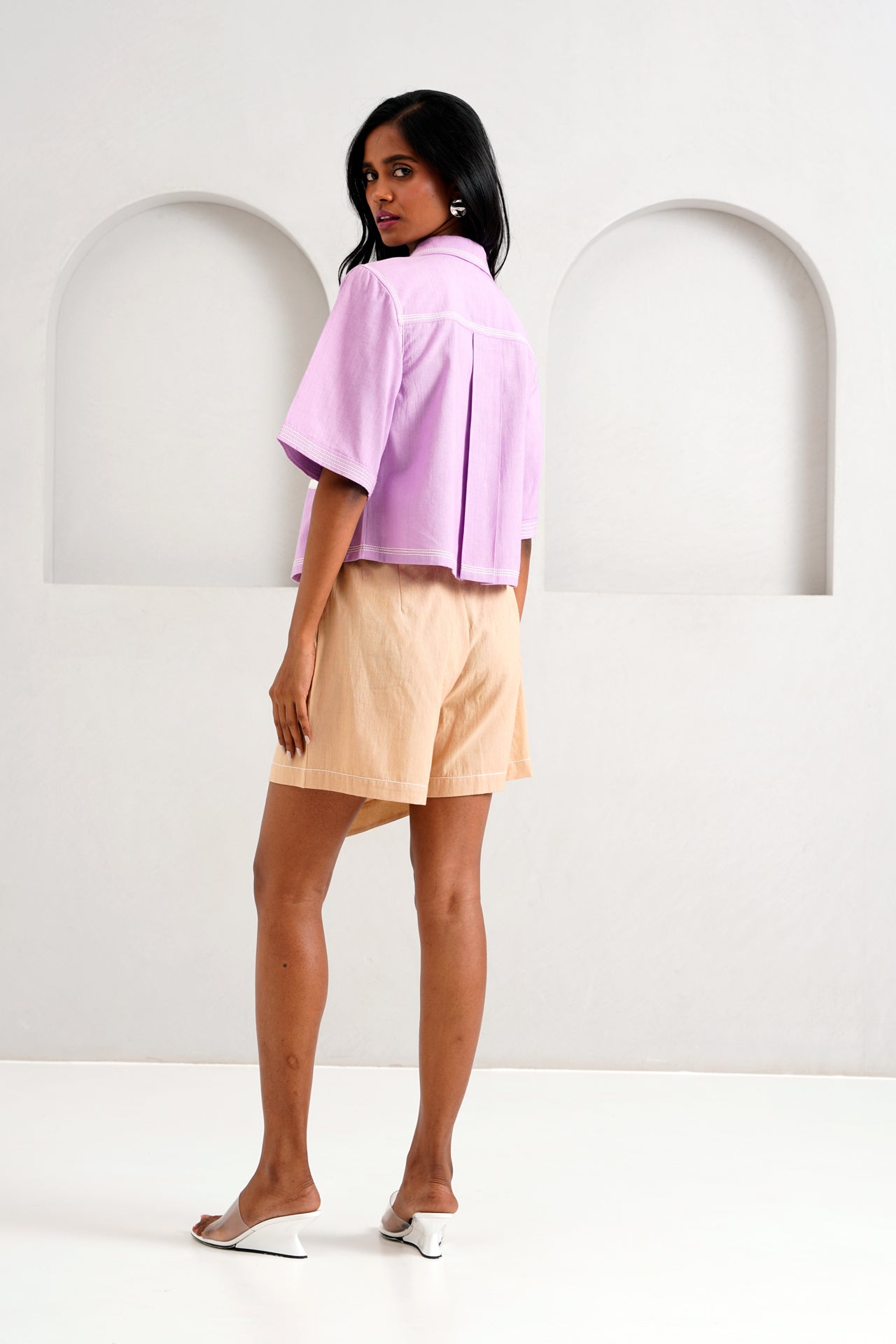 Romy & Tom Lavender Pocket Crop Top & Latte Skort