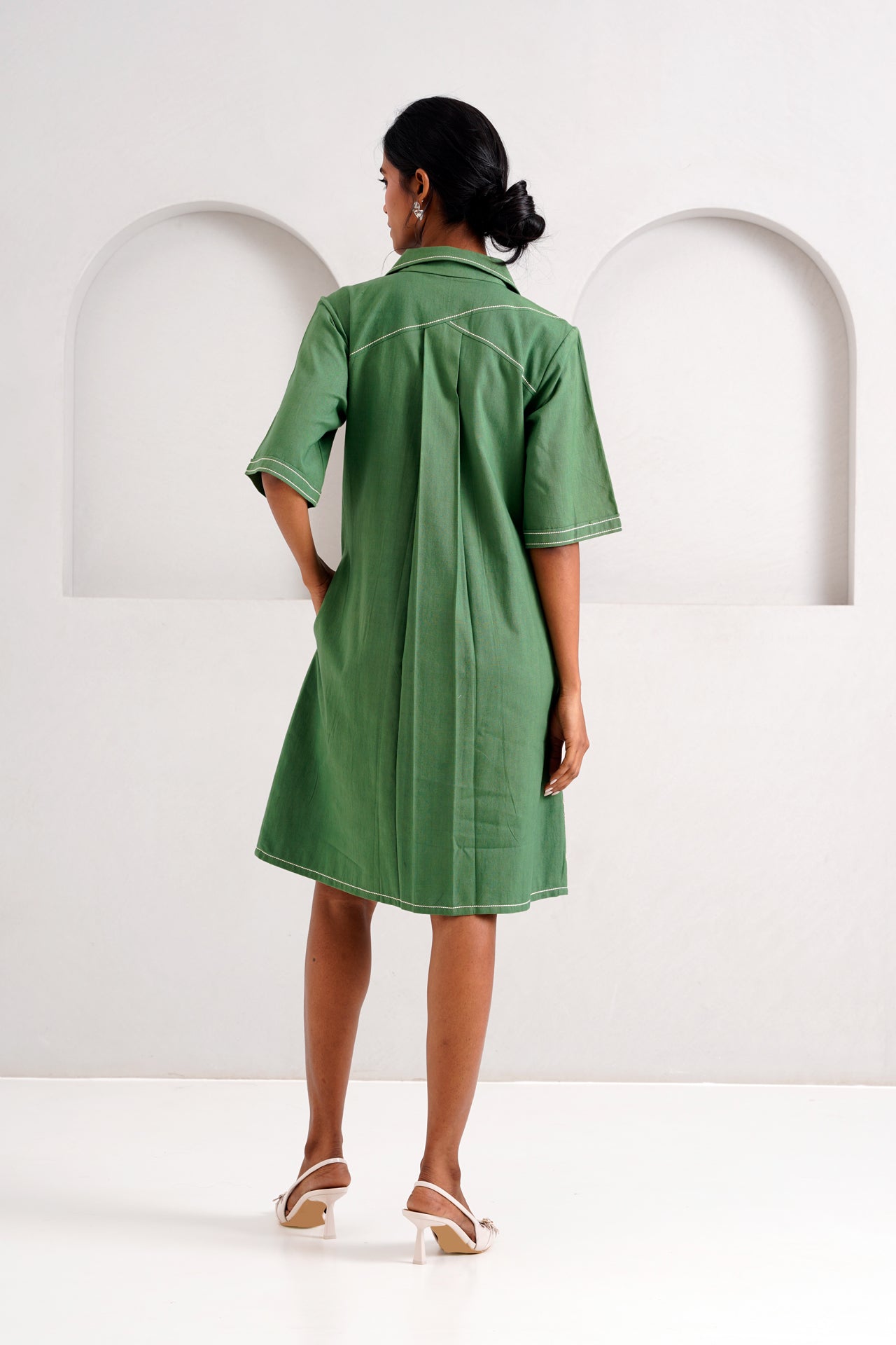 Pine Green Taiwo Embroidered Shirt Dress