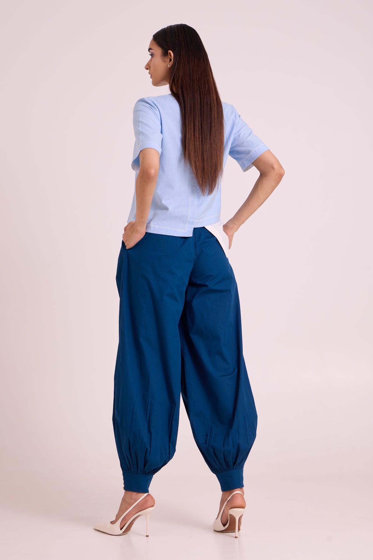 Shelly Panelled Blues Top & Pant Set