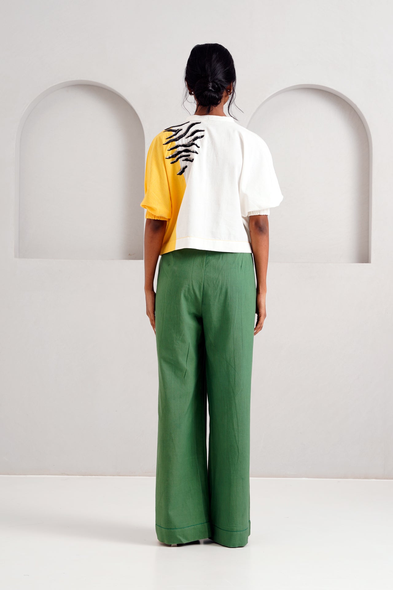 White Terra Tiger Top & Pleated Long Pants
