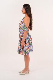 Abstract Ruched Mini Dress