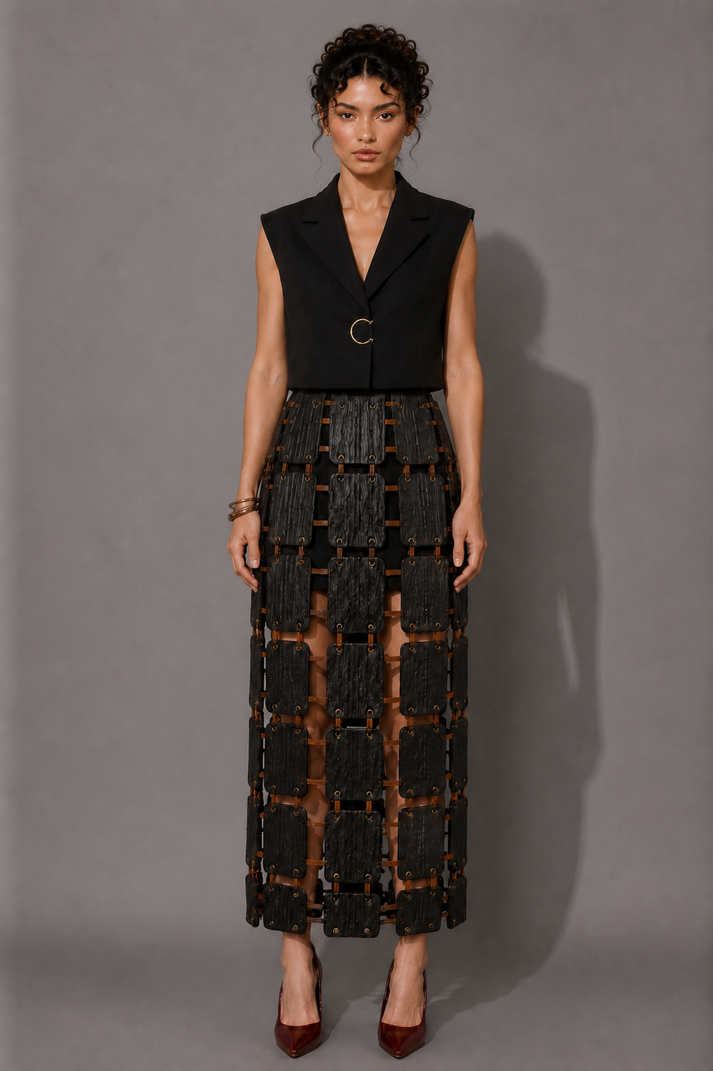 Black Suspended Tile Skirt Set