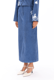 Blue Chikankari Skirt - AMBR INDIA - #tag1# - #tag2# - #tag3# - #tag4#
