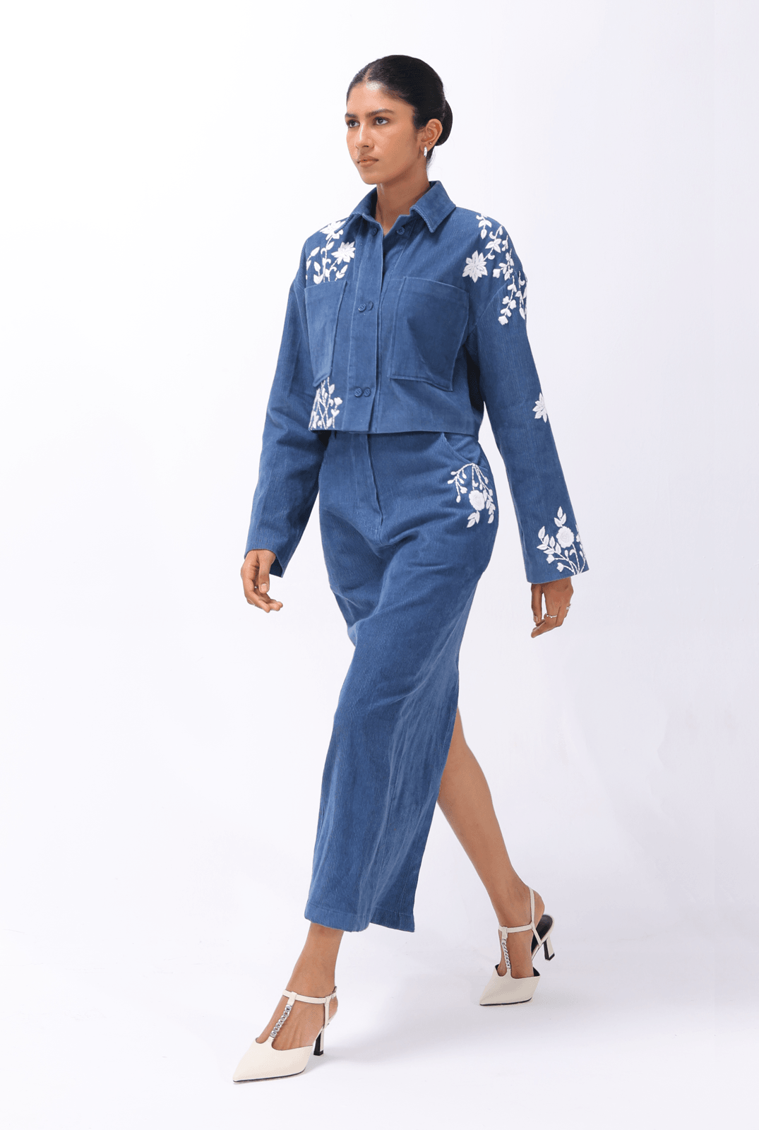Blue Chikankari Skirt - AMBR INDIA - #tag1# - #tag2# - #tag3# - #tag4#