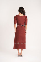 Brown Scallop Midi Dress