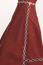 Brown Scallop Midi Dress