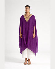 Bandhej Purple & Gold V Neck Kurta Set