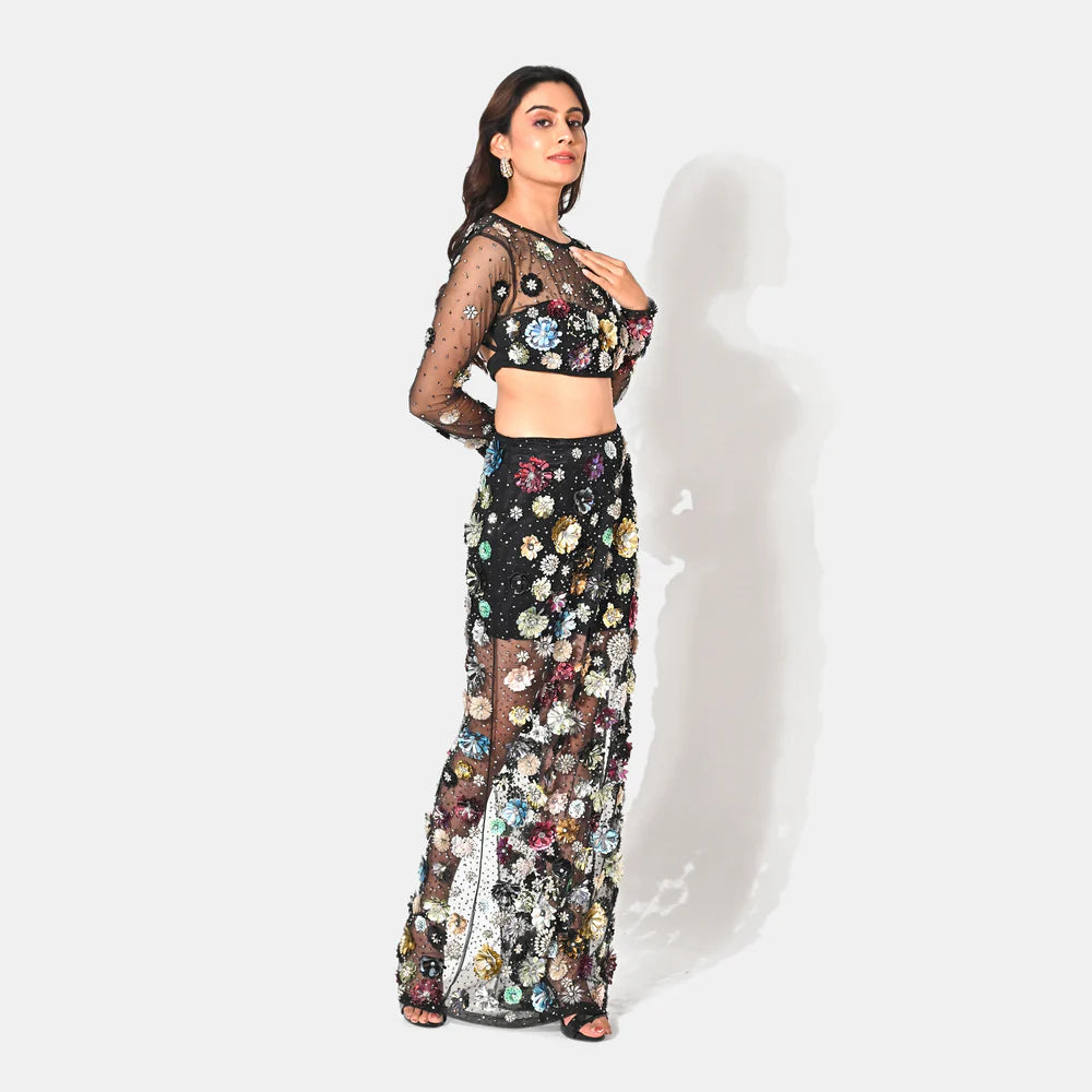 Charlotte Black Floral Sequin Maxi Co-ord Set